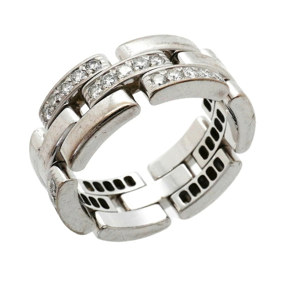 Cartier Maillon Panthère 3-row ring, 18K white gold, diamond, size #55, ladies'.